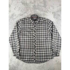 Simms Shirt Men's Large Grey Black Plaid Heavy Flannel Long‎ Sleeve Button Up